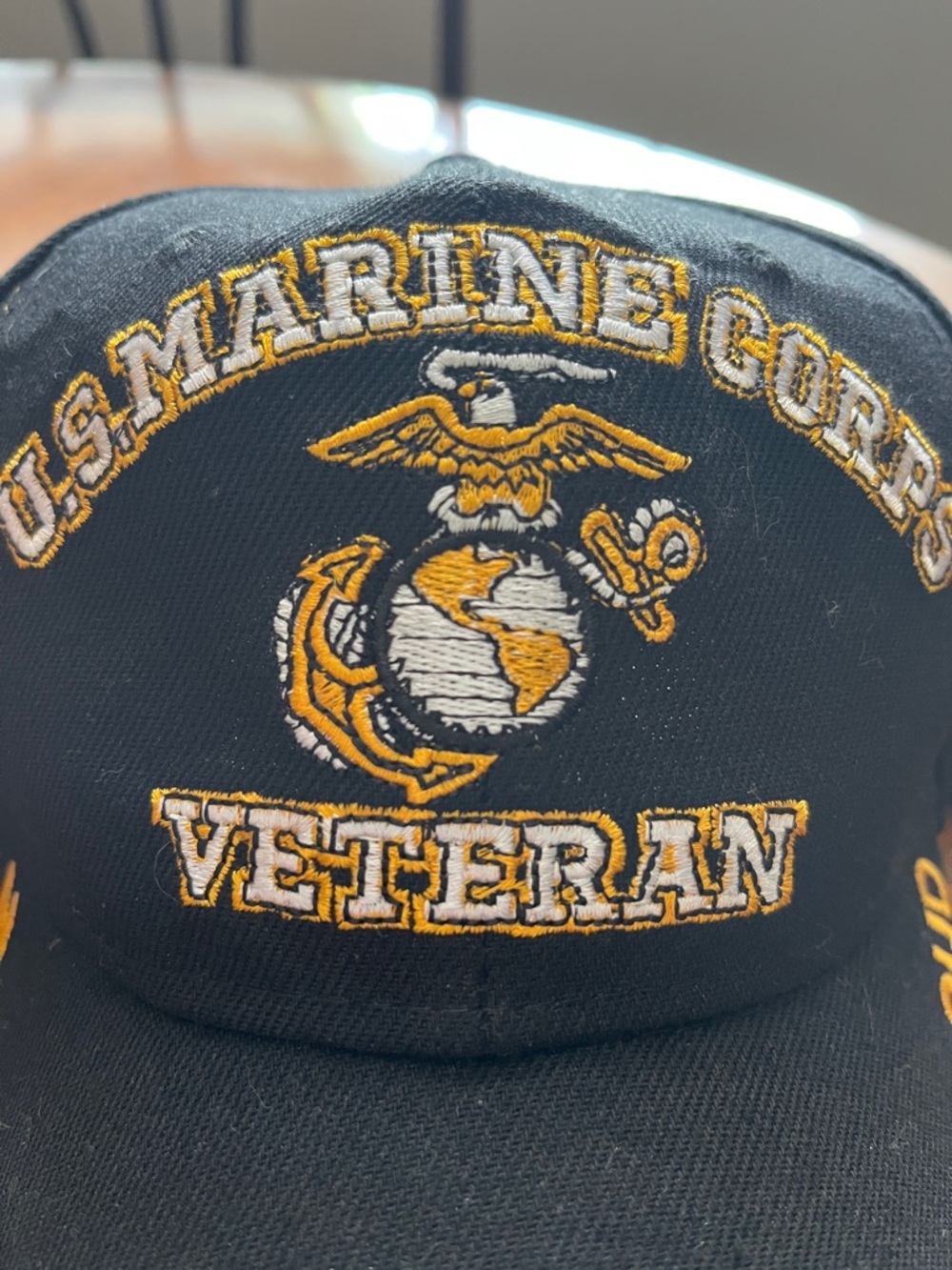 U.S. Marine Corps Veteran Embroidered Cap - Black with Gold Accents - Picture 2 of 4